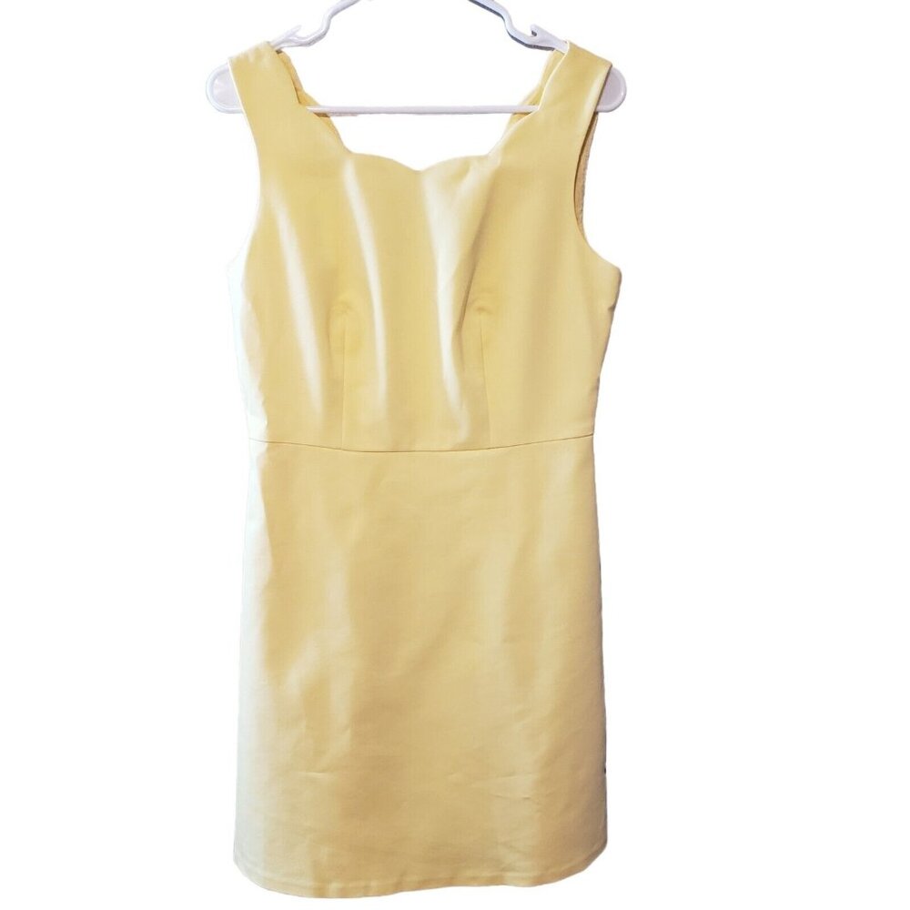 The Limited Womens Stretch Yellow Sheath Dress scalloped neckline size 6 New